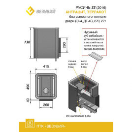 Дровяная печь ВЕЗУВИЙ РУСИЧЪ АНТРАЦИТ 22 (ДТ-4) б/в